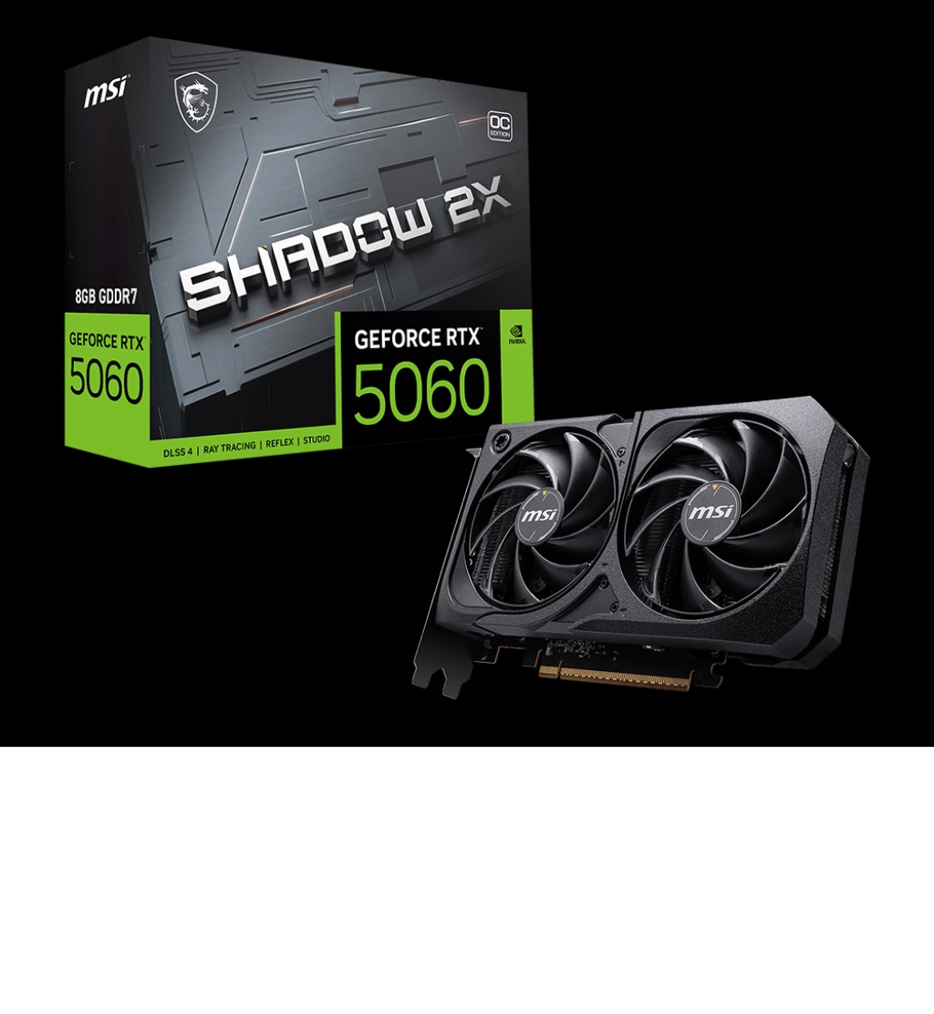  GeForce RTX 5060 8G SHADOW 2X OC (Boost: 2527 MHz), 8GB GDDR7 (28Gbps), 128-bit, PCI-E 5.0, 3x DisplayPort 2.1b, 1x HDMI 2.1b  
